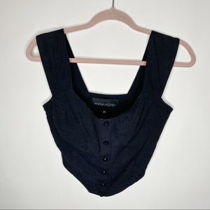Vanessa Mooney Corset Top Black Sleevless Tank Button Front Rayon Size XS